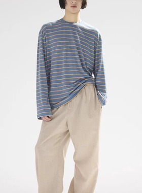 实体现货 Epide Prefab 汉麻棉麻混纺复古老钱撞色条纹长袖T恤