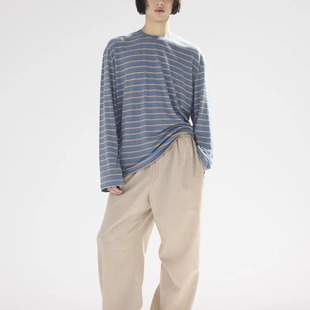 汉麻棉麻混纺复古老钱撞色条纹长袖 Prefab T恤 Epide 实体现货