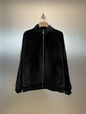 黑白丝绒拼接拉链夹克