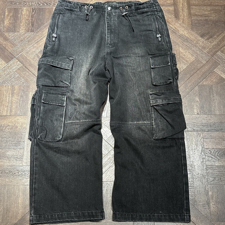 实体现货 Galliano Landor 黑色落日水洗做旧工装多口袋牛仔裤