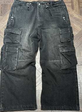 实体现货 Galliano Landor 黑色落日水洗做旧工装多口袋牛仔裤