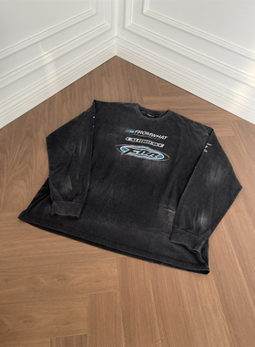 实体现货 Far Archive 水洗漂白做旧logo赛车印花潮流长袖T