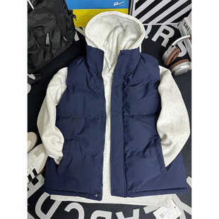 藏蓝色美式羽绒马甲男款冬季叠穿无袖外穿坎肩背心青少年棉服外套