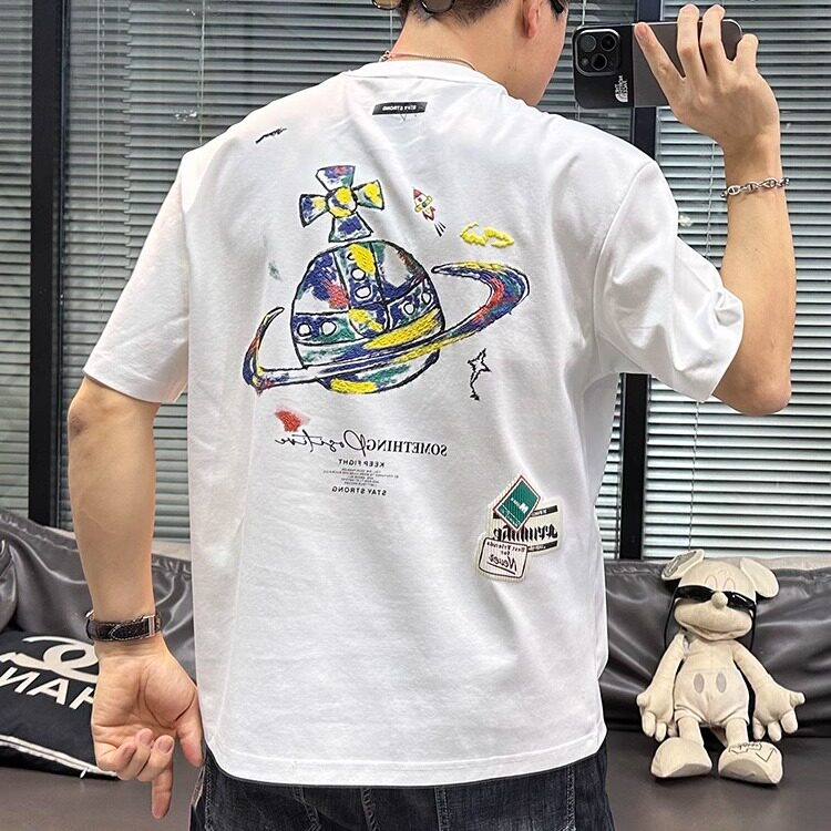 涂鸦字母T恤宽松圆领套头短袖