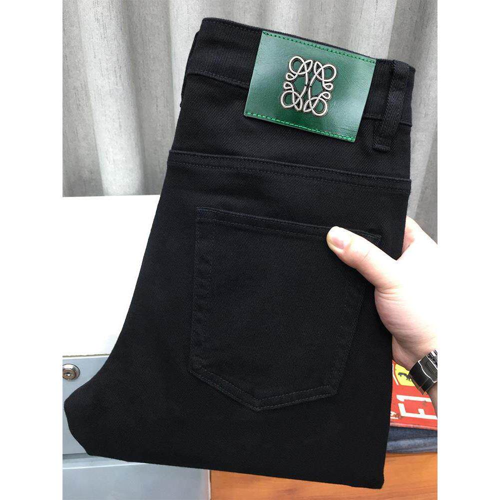 秋季高档黑色牛仔男裤欧洲松紧带修身小脚休闲宽松直筒九分裤冬季