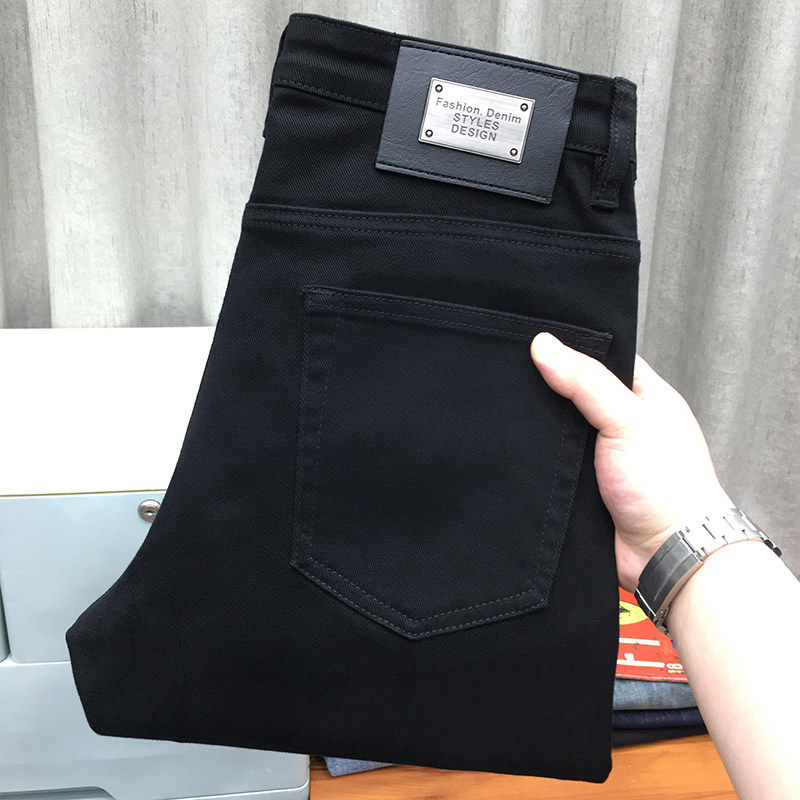 九分黑色牛仔裤男款夏季薄款商务直筒宽松休闲纯黑修身小脚长裤