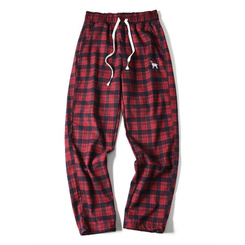 轻奢舒适复古潮流格子休闲裤春夏薄款格纹直筒收口哈伦裤运动裤男