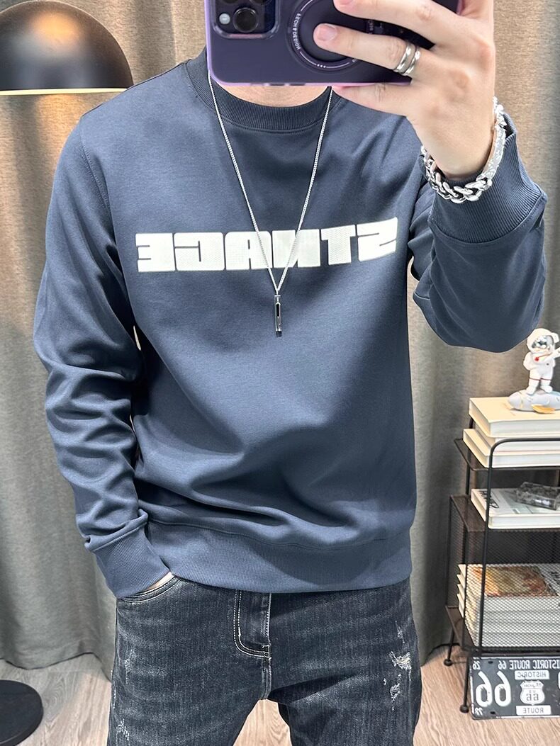 潮牌字母印花卫衣男秋冬新款高端男装上衣修身百搭纯棉套头衣服潮