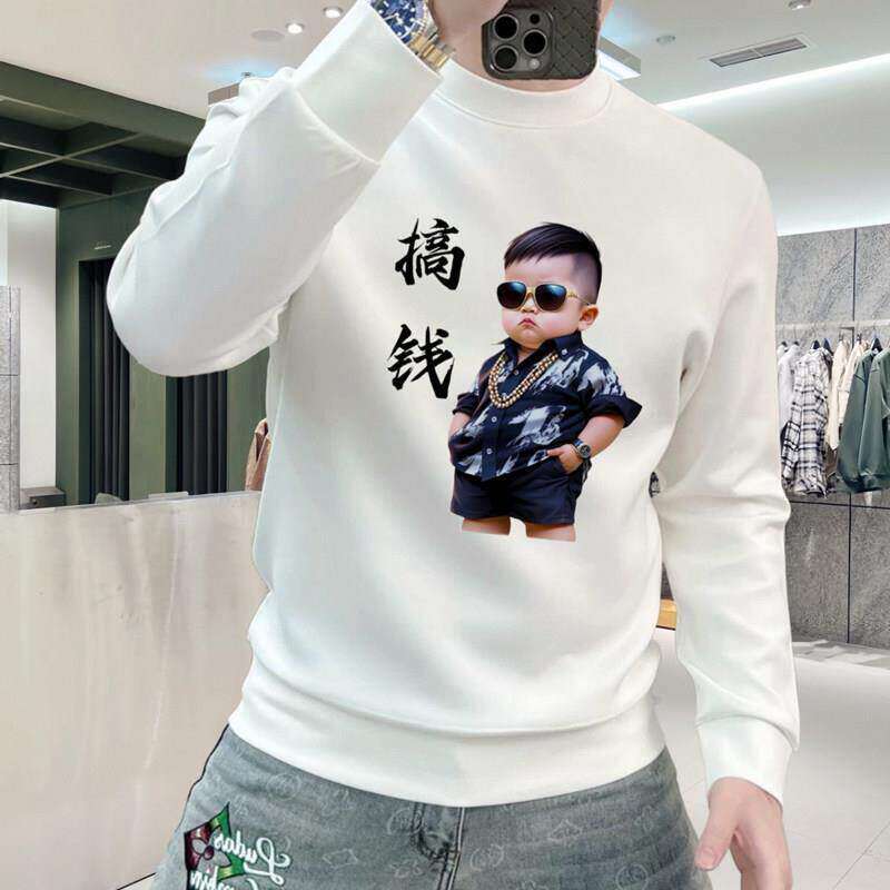 秋冬新款潮牌痞帅搞钱印花卫衣男士圆领加绒上衣高品质长袖打底衫