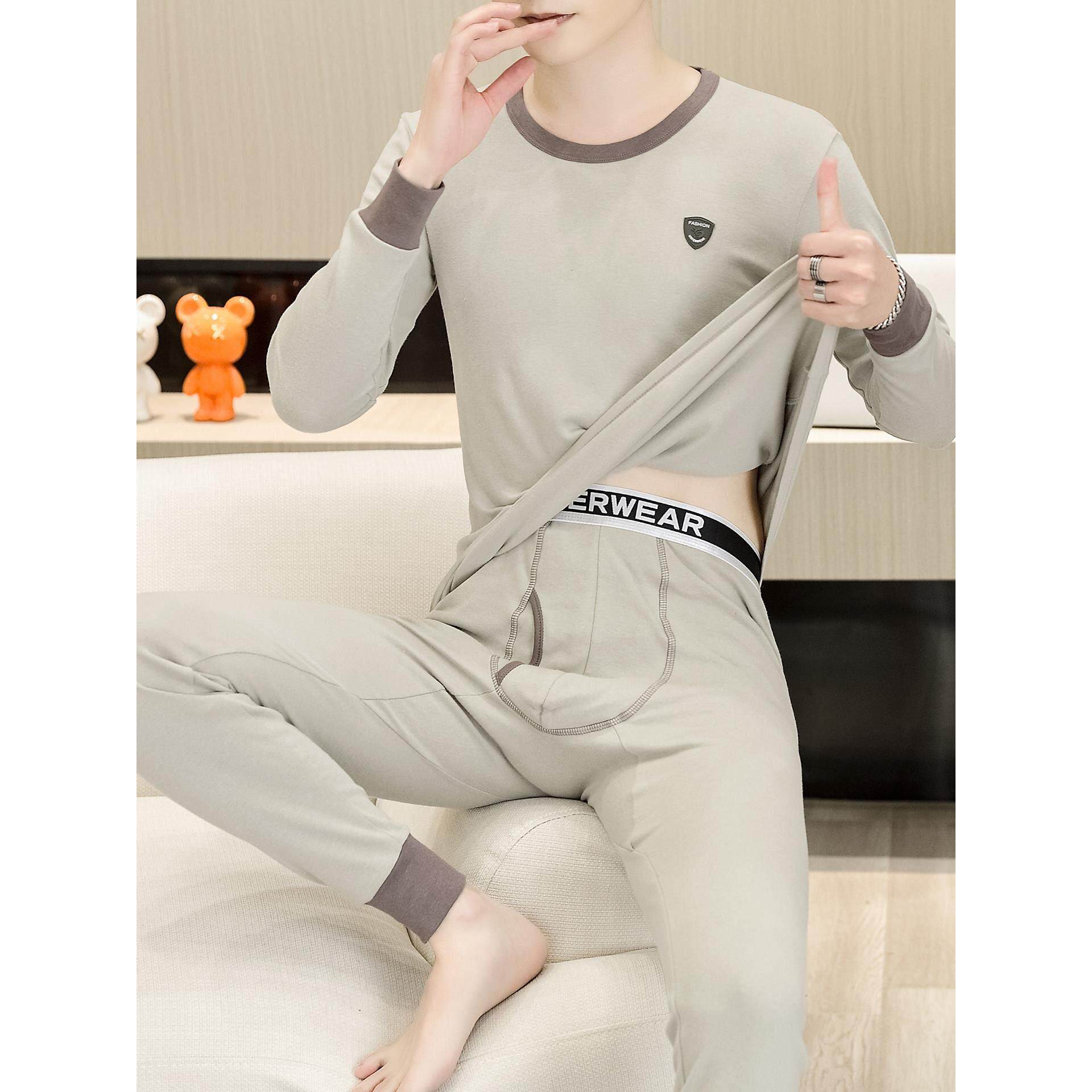 圆领纯棉秋衣秋裤男款青少年学生内穿打底衫全棉男士保暖内衣套装