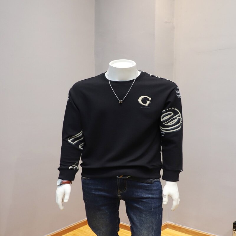 潮牌高端时尚卫衣男秋季新款韩版青年男士刺绣潮流长袖套头上衣男