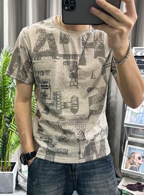 潮牌短袖t恤男款青年修身薄款