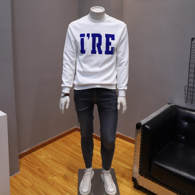 트렌디 브랜드 남성 봄 가을 겨울 한국 스타일 청소년 편지 인쇄 긴팔 풀오버 탑 남성 트렌디 라운드 넥 스웨트 셔츠