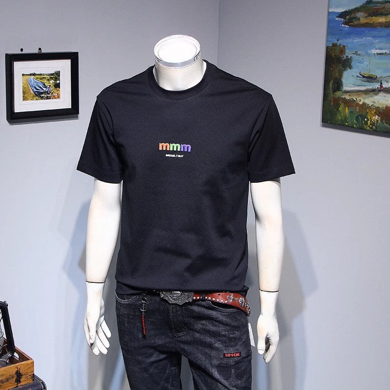 潮牌短袖t恤衫男士夏季新款高端字母印花修身半袖体恤衫男装上衣