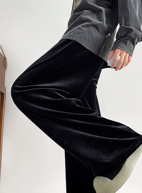 金丝绒休闲裤子加长版112cm青少年高个子阔腿裤男款春秋季直筒裤