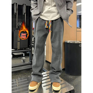 老钱风人字纹卫裤男款秋冬加绒加厚松弛感裤子美式重磅直筒休闲裤