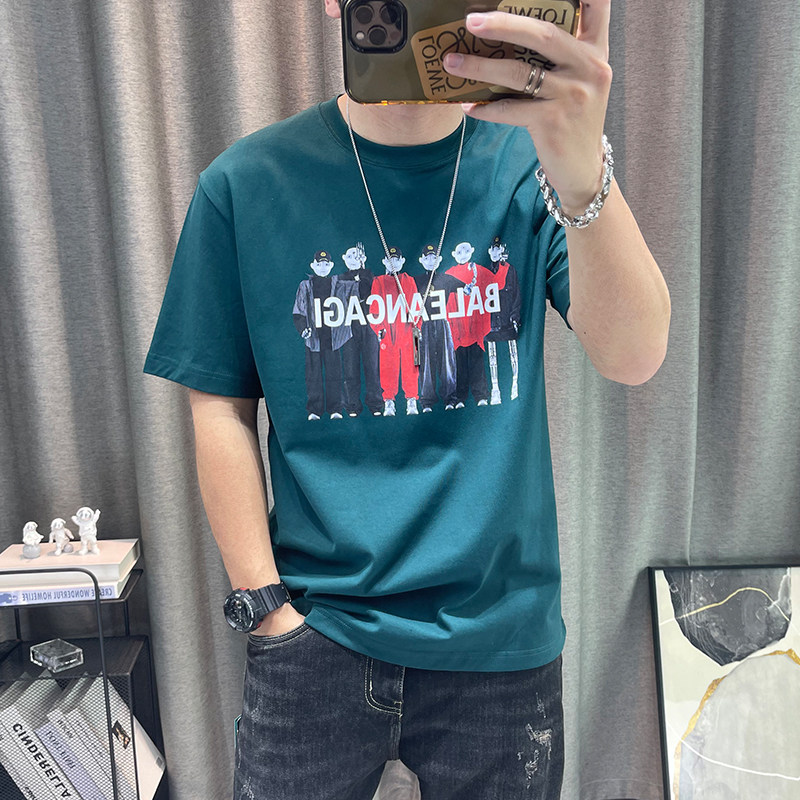 潮牌短袖t恤男夏季新款男士高端卡通印花纯棉半袖体恤衫男装上衣