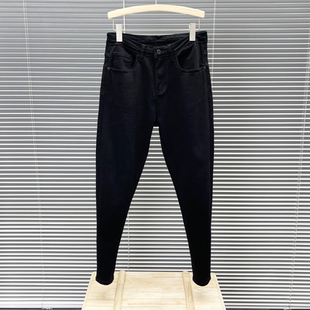 青年长裤 简约百搭黑色牛仔裤 弹力显瘦锥形铅笔裤 小脚裤 春秋 男修身