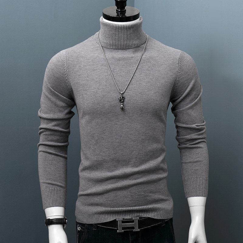 高领羊绒毛衣男士宽松秋冬装厚款保暖纯色韩版打底针织衫卫生衣潮