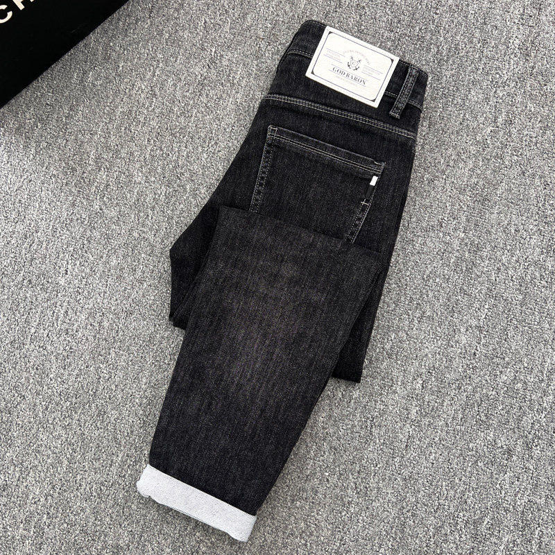 轻奢九分牛仔裤男新款冬季加绒黑色显瘦修身弹力潮牌痞帅小脚长裤