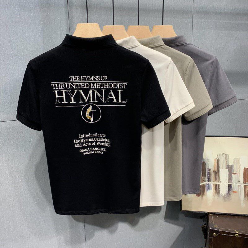 潮牌夏季纯棉短袖Polo衫男潮流字母刺绣帅气青年休闲翻领黑色T恤