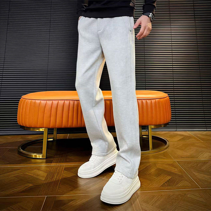 轻奢冬季男士休闲裤新款加绒加厚直筒裤垂感高级感裤子男款卫裤