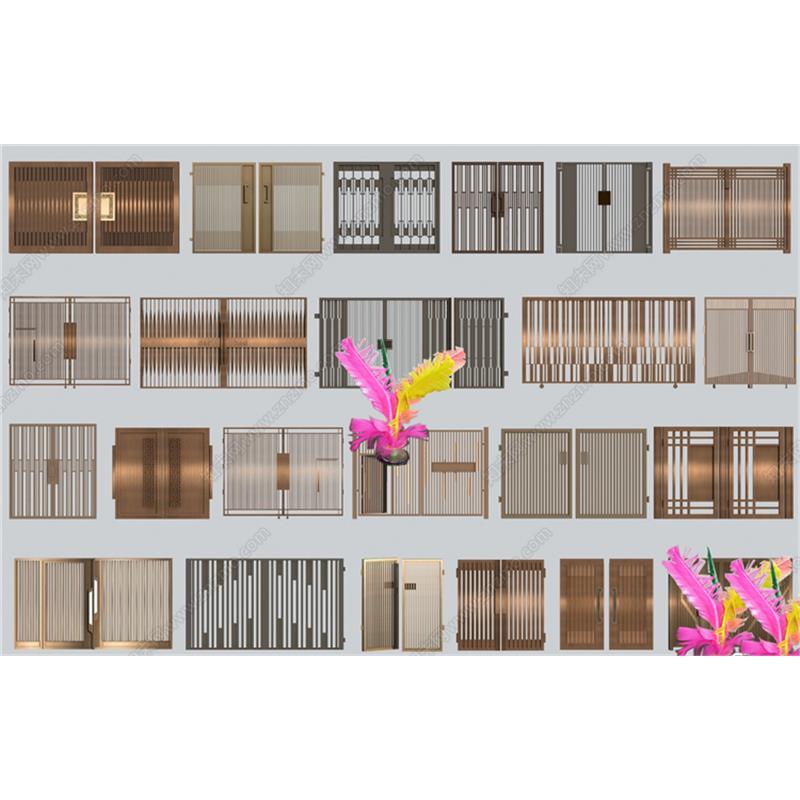 草图大师1524现代铁艺大门  别墅大门 庭院门双开门单元门SU模型