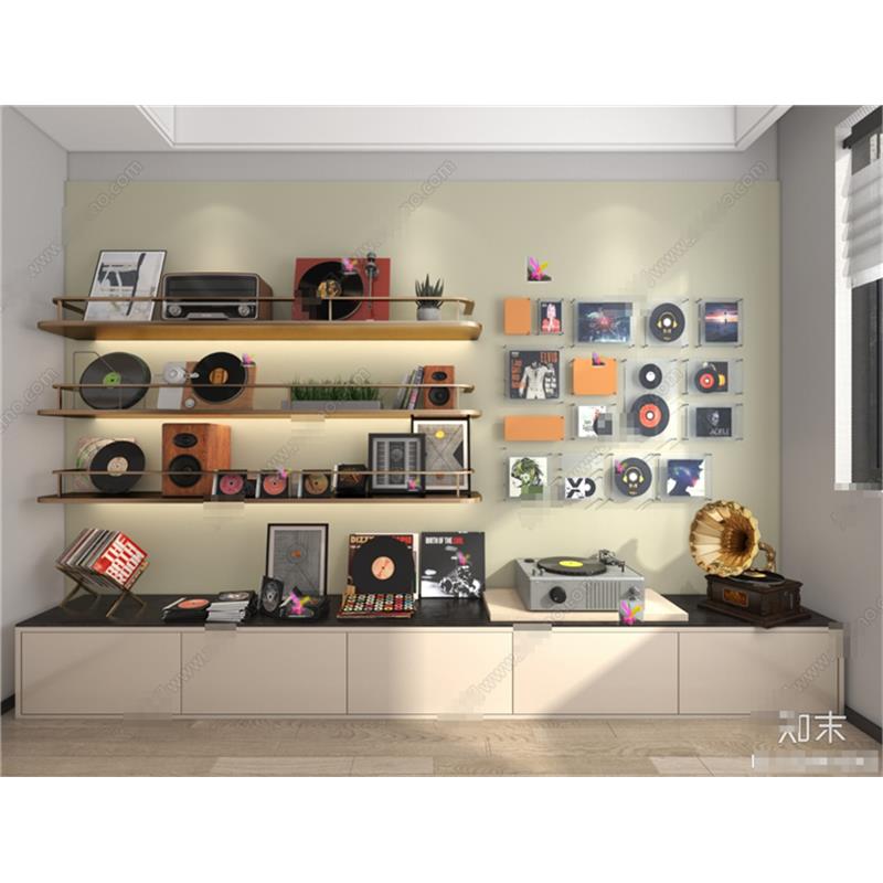 3740现代唱片机光碟 留声机光盘 CD光碟 音响 装饰画老物件SU模型