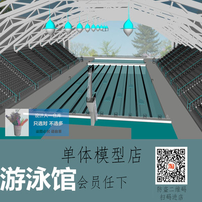 SU0224 比赛场地 游泳馆 游泳池 跳水台 体育馆草图大师SU模型