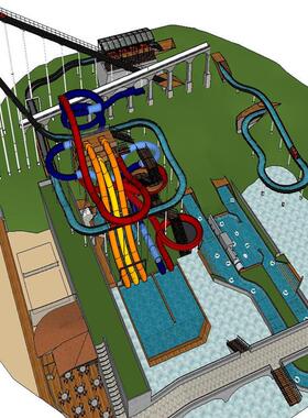 SU1958 sketchup模型库 SU模型儿童娱乐过山车水上乐园设施SU模型