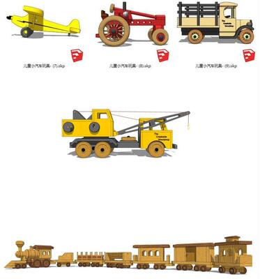 su模型儿童乐园小品木质小汽车小火车幼儿园玩具装饰品草图大师