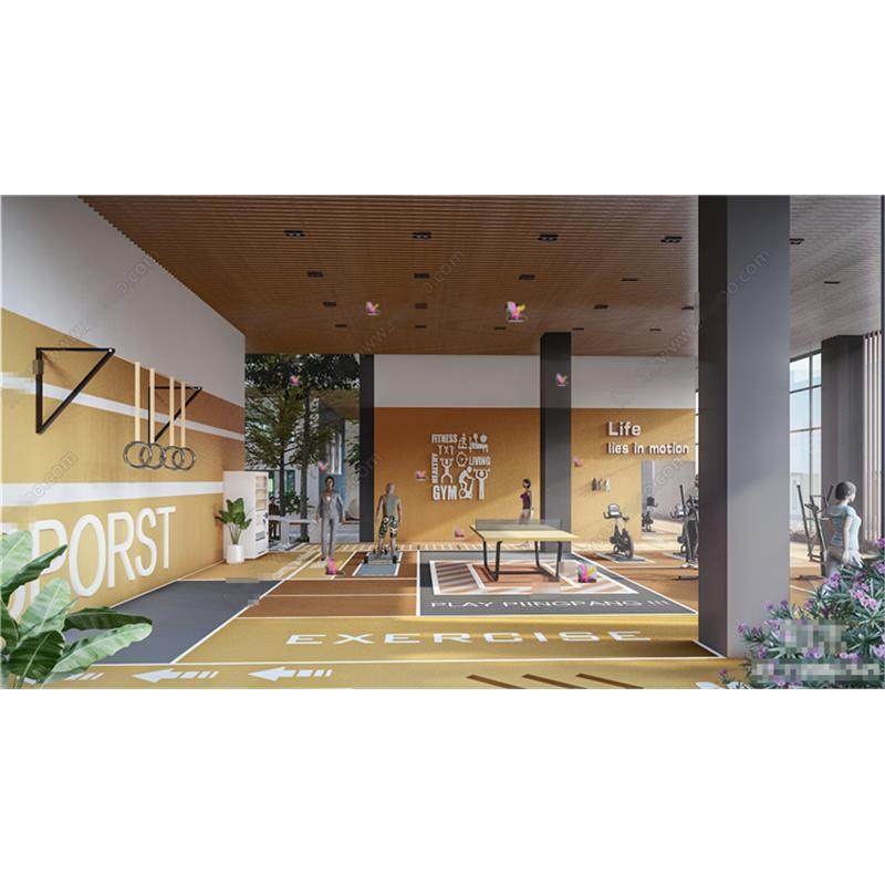 5384现代小区运动主题架空层 活动健身区 乒乓球室 球桌 SU模型