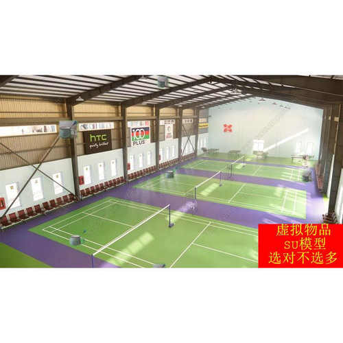 SU模型 学校体育馆室内 现代羽毛球场钢结构体育馆