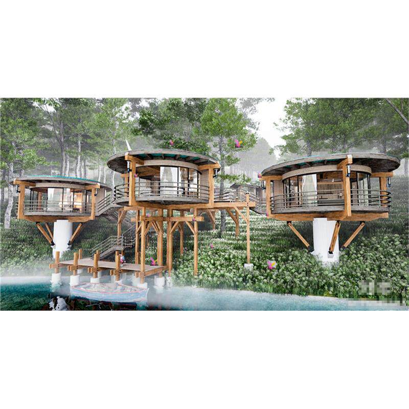 5033 现代民宿建筑 滨水木屋 景观树屋 网红酒店下沉木屋SU模型