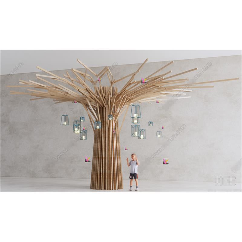 3557现代包柱 树枝包柱 装饰柱子 吊灯 树形包柱 造型柱子SU模型