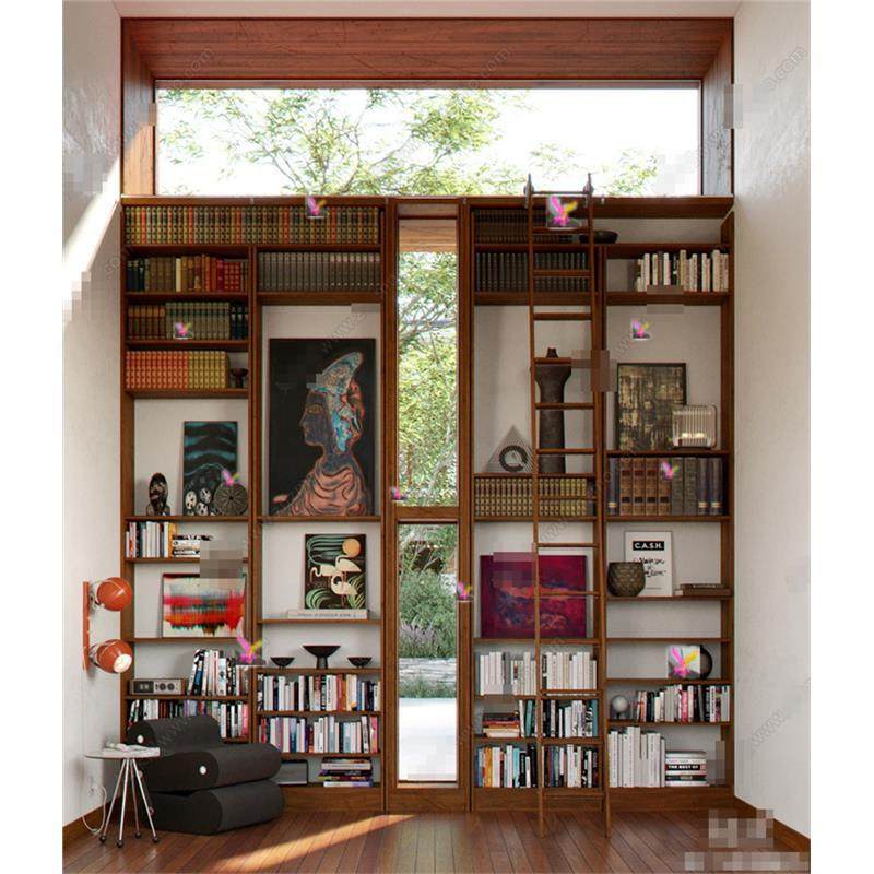 5377北欧书柜 书柜 装饰柜 休闲椅 边几 书籍书本 摆件挂画SU模型