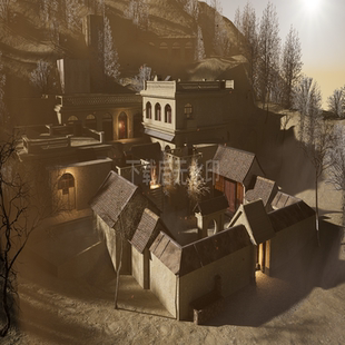 草图大师 SU模型 中式其他公共建筑中式古陕北老院子窑洞民宿小院