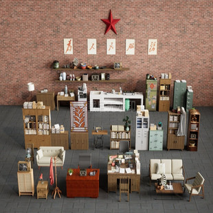 草图大师SU模型复古家具八十年代家具复古装饰摆件复古怀日场景