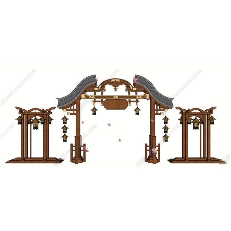 5274中式牌坊牌楼 中式入口大门 寨门 牌坊标志 古建院门SU模型