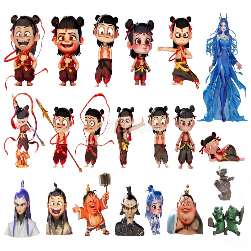 草图大师 SU模型 雕塑摆件哪吒敖丙申公豹敖闰魔童闹海哪吒手办