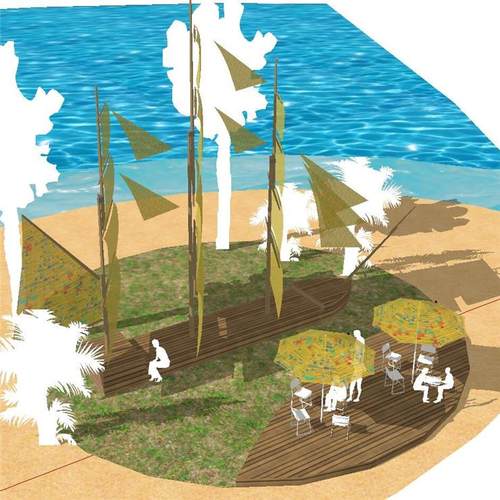 SU1962 sketchup模型库 SU模型户外木质帆船景观海边休闲亭SU小品