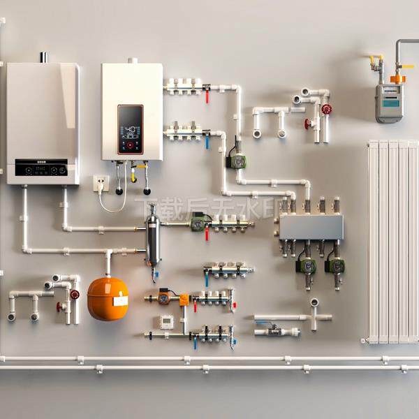 现代热水器  地暖系统 暖气片 燃气表 管道  草图大师SU模型