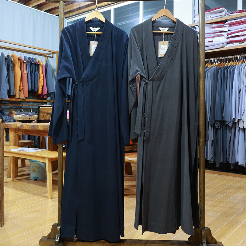 宗觉僧服慈心缘春秋僧衣棉麻大褂出家人长褂男女款蓝色灰色亚麻长