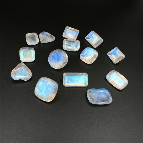 【高品稀有精切裸石】天然蓝彩光月光石大颗圆形爱心方形切面