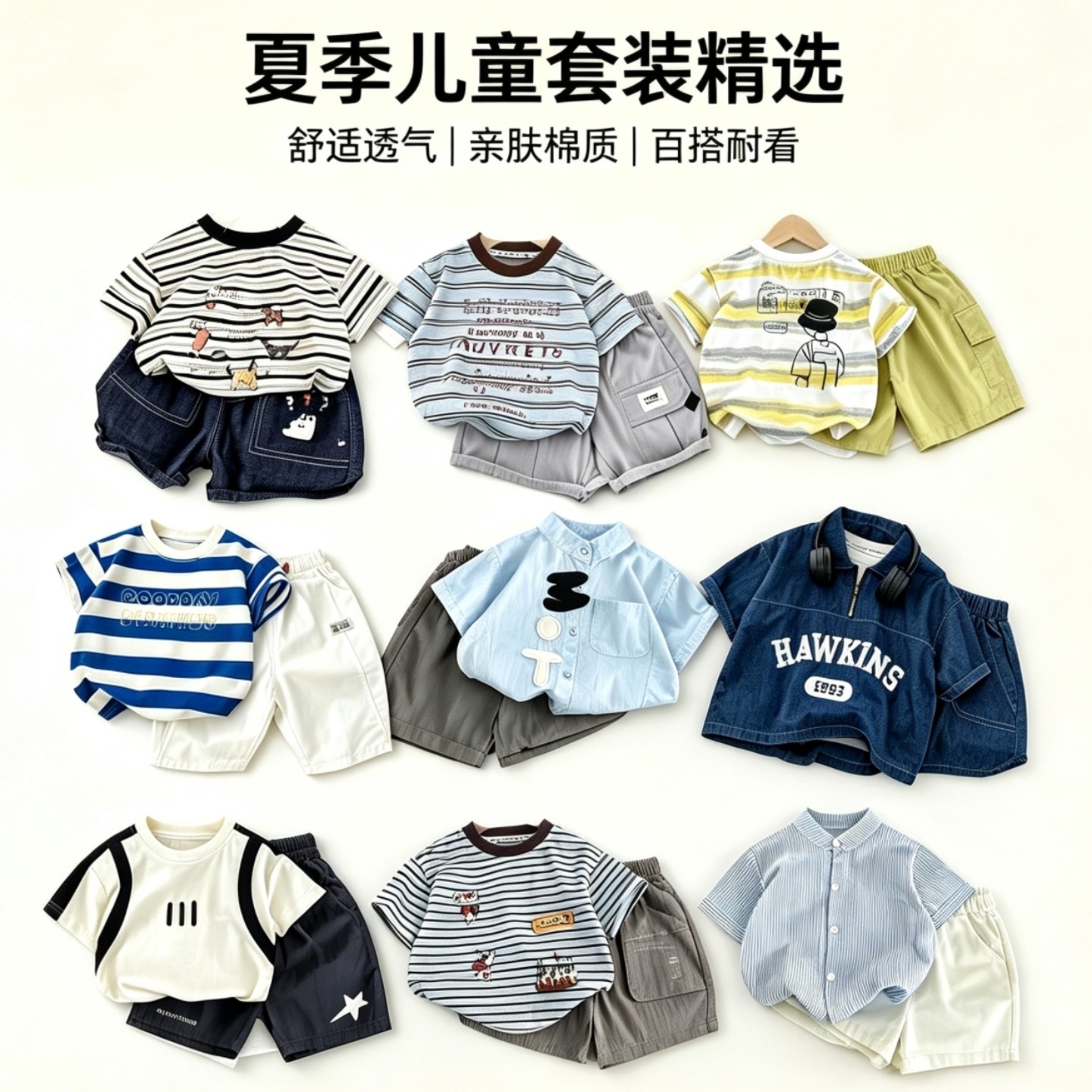 男童夏季套装卡通t恤印花短袖衬衫短裤两件套儿童宝宝洋气休闲夏