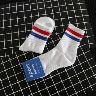 满6双包邮男士袜子青年纯棉吸汗透气时尚流行二道杠中筒运动袜