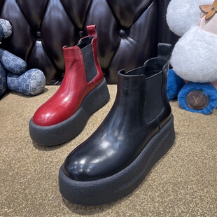 欧洲站2026春新款厚底女鞋子真皮时尚松糕底靴头女增高短靴370-1