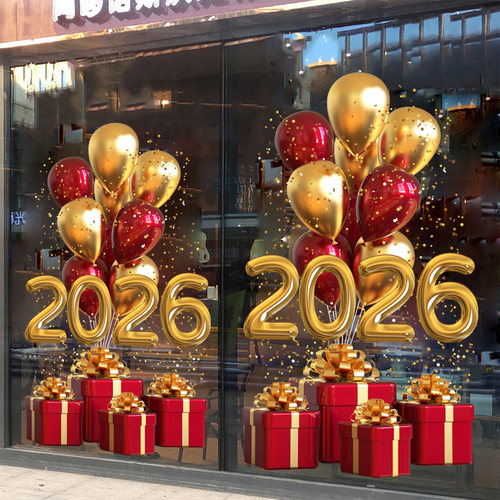 2026新年橱窗玻璃门装饰静电窗