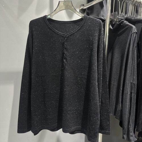 实体女装6黑半色杂色圆领开扣针织衫20女2秋季新款软糯毛衣女上衣