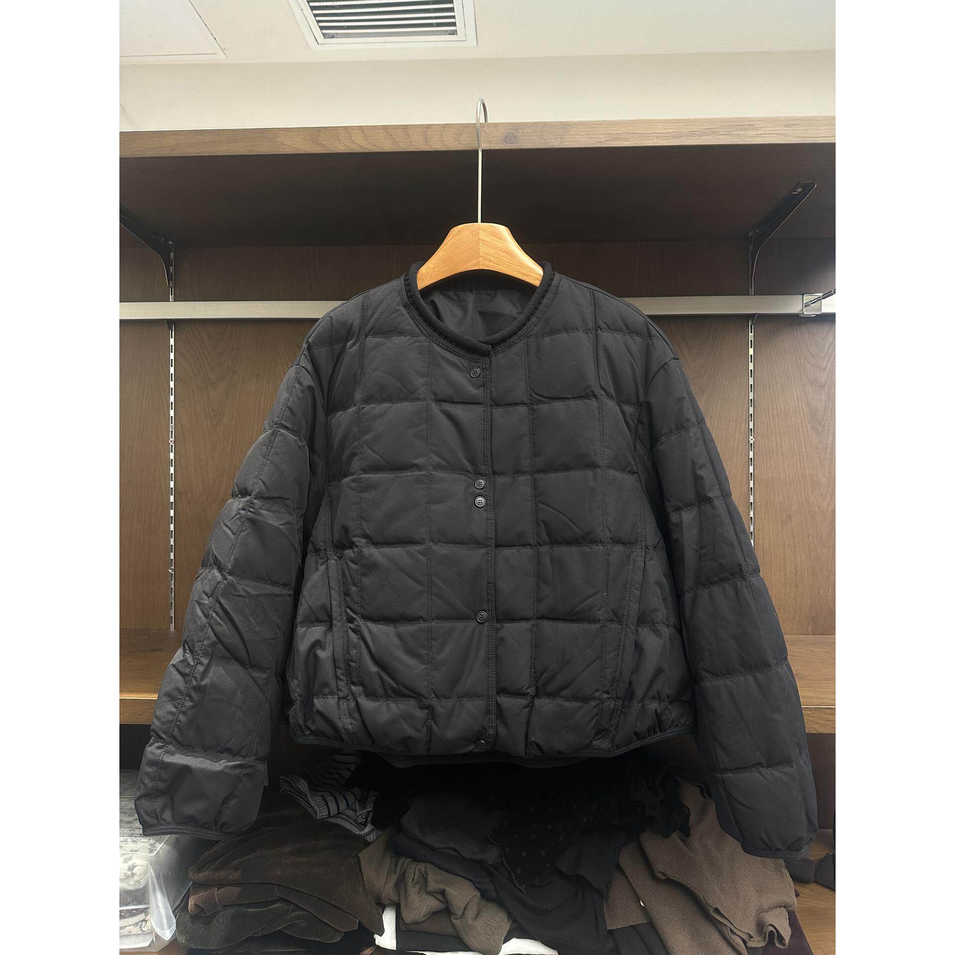 实体女装秋冬方圆领格短款棉服女纹领宽松罗闲羽绒外套百搭气质上